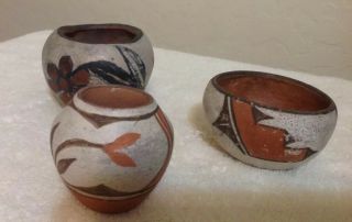 3 Vintage Antique Acoma? Hopi? Pueblo Indian Pottery Native American Olla Bowls 6