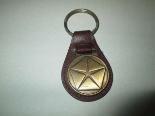 Vintage Chrysler Emblem Key Ring Metal & Leather Keyring