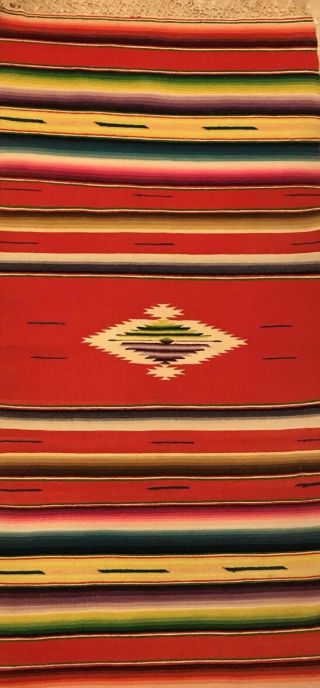 Vintage Mexican Diamond Serape Saltillo Fine Weave Wool 15”x31” Weaving Blanket