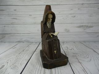 Vintage Hand Carved Wooden Monk 7.  5 Bible Praying Figurine Religious Holy Statue
