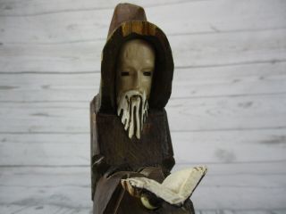 Vintage Hand Carved Wooden Monk 7.  5 Bible Praying Figurine Religious Holy Statue 2