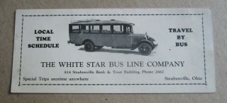 Old Vintage 1926 - White Star Bus Line - Time Schedule - Steubenville Ohio