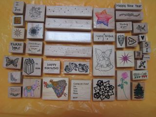40 Wood Mounted Rubber Stamps Card Making Scrap Booking Craft Pattern Ideas