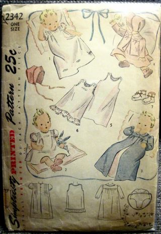 Vintage Simplicity Infant Layette Pattern 2342 Dress - Coat - Bonnet - Slip