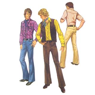 Vtg Simplicity 5048 Mens Long Short Sleeve Shirt Vest Pants Jeans Western 46c