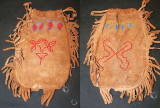 Yakama White Swan Native American Beaded Medicine Bag Qq 2 Side W/ Draw String