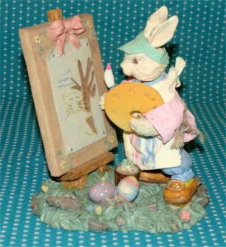 Vtg Easter Rabbit Bunny Painting Figurine Artist Eggs Easel Brush Pallet 6”