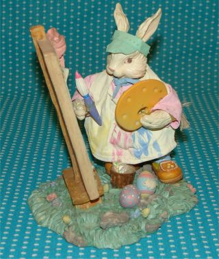 Vtg Easter Rabbit Bunny Painting Figurine Artist Eggs Easel Brush Pallet 6” 2