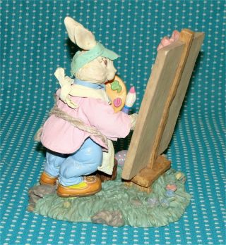 Vtg Easter Rabbit Bunny Painting Figurine Artist Eggs Easel Brush Pallet 6” 3