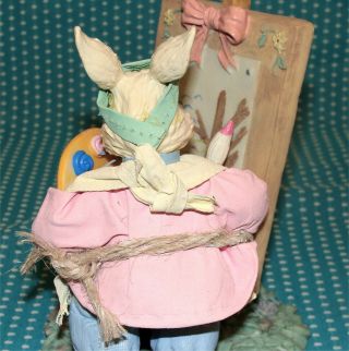 Vtg Easter Rabbit Bunny Painting Figurine Artist Eggs Easel Brush Pallet 6” 4