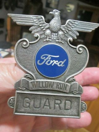 Vintage Ford Enamel & Metal Pinback Eagle Shield Willow Run Guard Badge 00869
