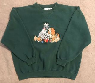 Vtg 90s Disney Lady And The Tramp Pullover Sweatshirt Crewneck Embroidered Rare