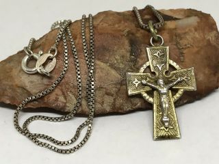 Vintage Chapel Gold Over Sterling Silver Crucifix Cross Pendant 16” Necklace