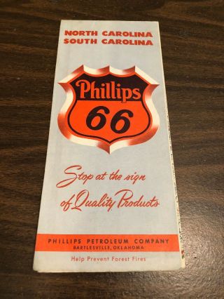 1958 Phillips 66 Road Map: North Carolina South Carolina