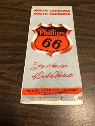 1958 Phillips 66 Road Map: North Carolina South Carolina 2