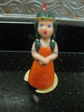 Vintage Gurley Thanksgiving Candle Native American Indian Girl Indian 5 " Tall