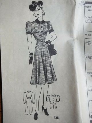 Anne Adams 4261 Vintage 40s Mail Order Sewing Pattern Size 14 Bust 32 1940s 30s