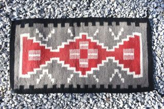 Mexican Native American Rug Woven Wool Small Red Black Gray Cream