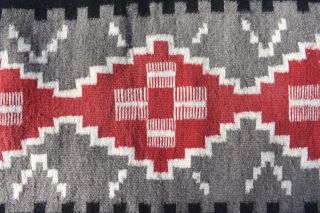 Mexican Native American Rug Woven Wool Small Red Black Gray Cream 2