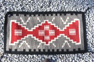 Mexican Native American Rug Woven Wool Small Red Black Gray Cream 4