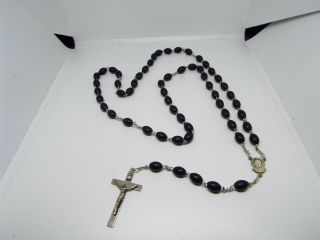 Vintage Sacred Heart Of Jesus Ebony Black Wood Catholic Rosary