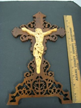 Vintage Hand Carved Wood Crucifix Cross Wall Hanging Crucifix Arts Crafts Jesus