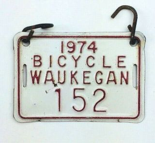 Illinois 1974 Bicycle Tag Old License Plate Vintage Garage Man Cave Waukegan Tax