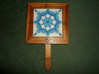 Mexican Dal - Tile Trivet W/hand Carved Wood & Handle,  Late 1970 