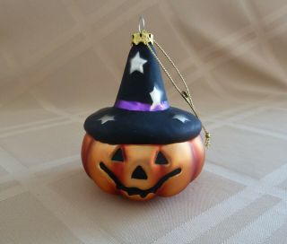 Halloween Pumpkin With Witch Hat - Halloween Glass Ornament