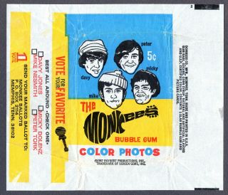 Monkees Color Photos Vintage 1967 Donruss Trading Bubble Gum Card Wrapper