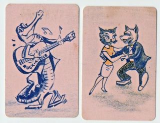 Vintage Playing Cards Swap Card 3/4 Cartoon Art Cat Dog Crocodile