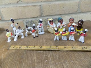 Selection Of Negro Black Americana Jazz Band Figures Cake Toppers c1920s - 50s 2