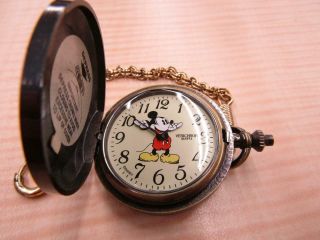 Verichron Mickey Mouse Bronze Tone Quartz Jewelry Pocket Watch Disney