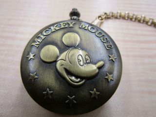 Verichron Mickey Mouse Bronze Tone Quartz Jewelry Pocket Watch Disney 2