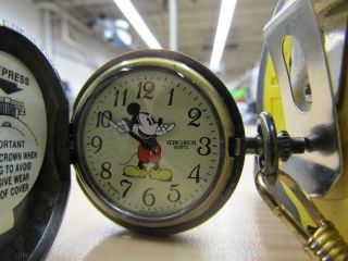 Verichron Mickey Mouse Bronze Tone Quartz Jewelry Pocket Watch Disney 6