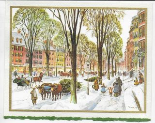 Christmas Card Commonwealth Ave,  Boston By Raymond J.  Holden,  Signed