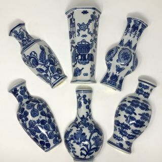 Set Of 6 China Blue Seymour Mann Wall Pocket Vases