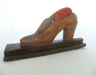 Unusual Vintage Collectable Carved Wooden Wood Ladies Shoe Pin Cushion 1930/40 