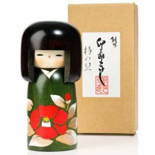 Japanese Creative 6 " H Kokeshi Wooden Doll Tsubaki Flower Girl /made In Japan