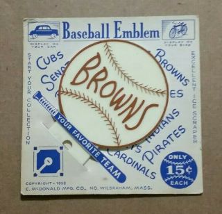 St.  Louis Browns,  Baseball Emblem License Topper On Card,  1952