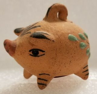 Vintage Miniature Hand Painted Red Clay Piggy Bank Made In Mexico