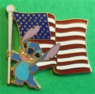 Older Htf Disney Pin Patriotic No Lilo Stitch American Flag Usa Stars & Stripes