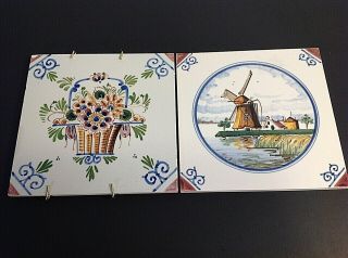 D.  P.  Delft Tiles.  Vintage Hand Crafted Decorative.  6 Inch.  Set Of 2