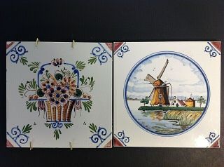 D.  P.  DELFT TILES.  VINTAGE HAND CRAFTED DECORATIVE.  6 INCH.  SET OF 2 2