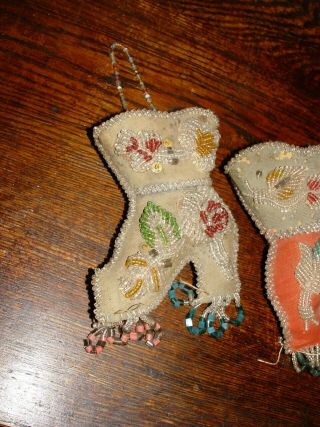 Pair Antique Tuscarora Iroquois Native American Glass Beaded Boot Pin Cushions 2
