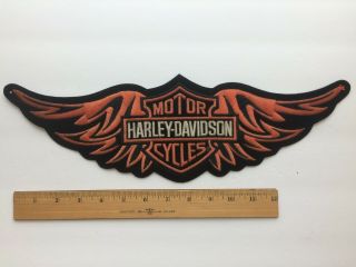 Large 16 " Harley Davidson Wings Patch Vintage Jacket Black Orange Bar Shield Hog