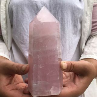 1.  9lb Natural Rose Pink Obelisk Quartz Crystal Pyramid Terminated Wand Ee06