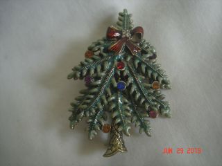 Pretty 2004 Avon 1st Annual Christmas Tree Pin Brooch Enamel W/ Rhinestones