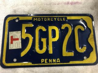 Vintage 1990’s Pennsylvania Motorcycle T - Plate - 5gp2c - Expired