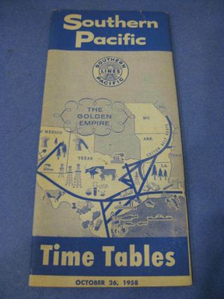 Vtg October 26,  1958 Southern Pacific Lines Railroad Timetables Pamphlet